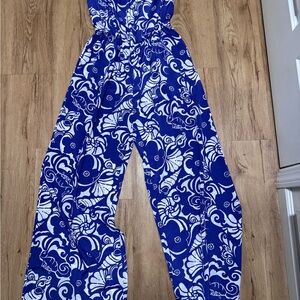 Lilly Pulitzer Royal Blue and White Printed Jumpsuit